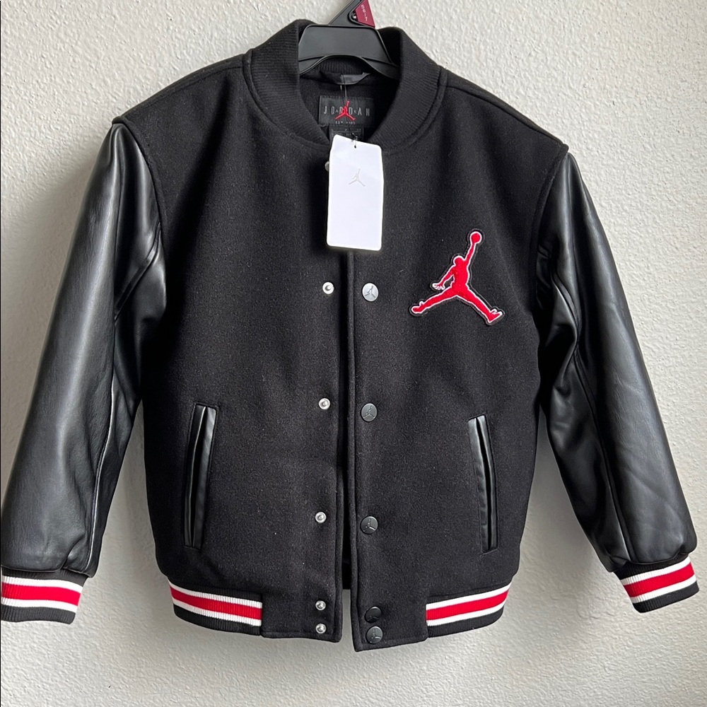 Jordan Black Jacket with Red Logo and Leather Sleeves - Picture 10 of 10